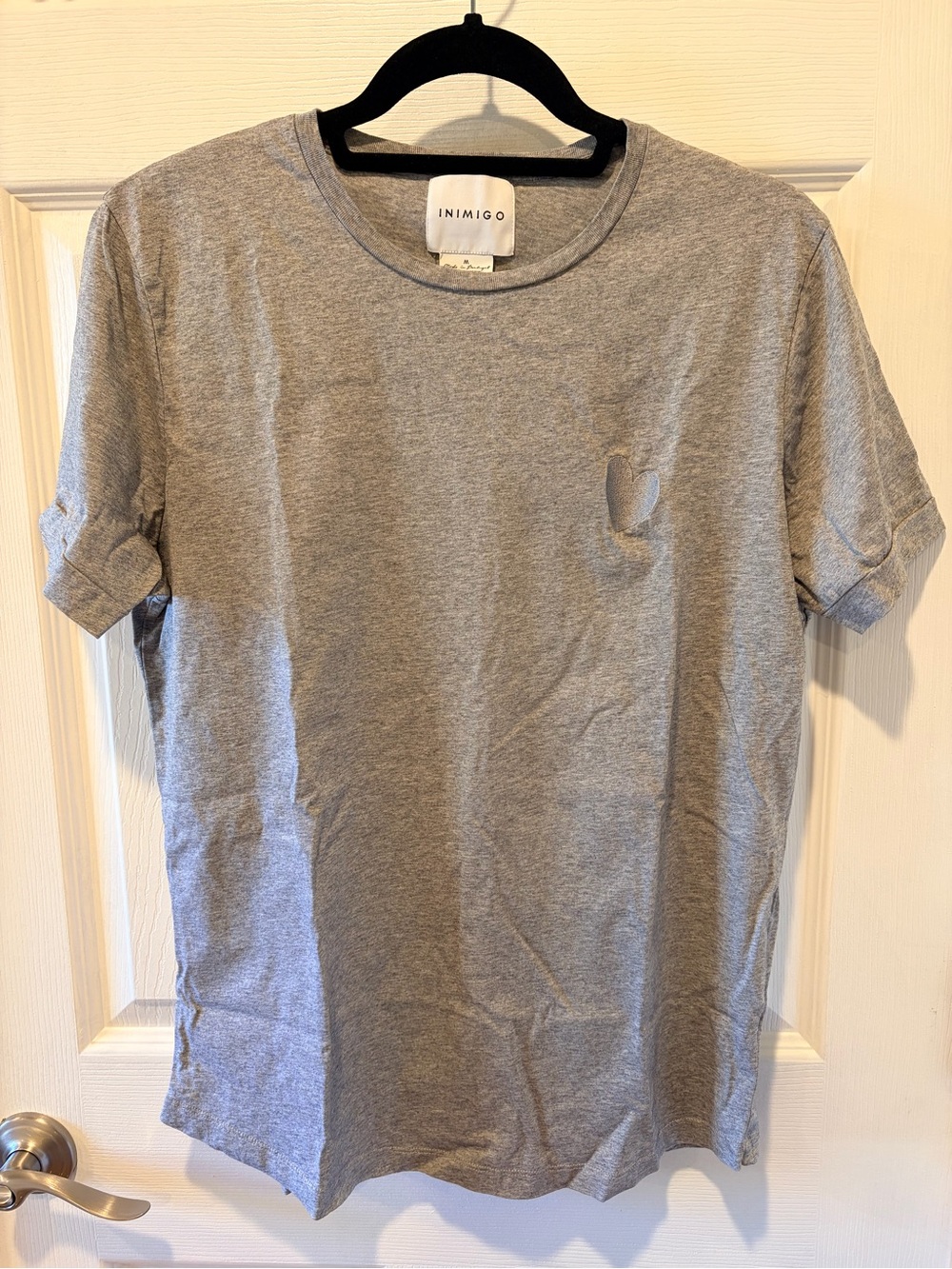 NWOT - Made in Portugal - INIMIGO Organic Cotton Heart Tee Gray
